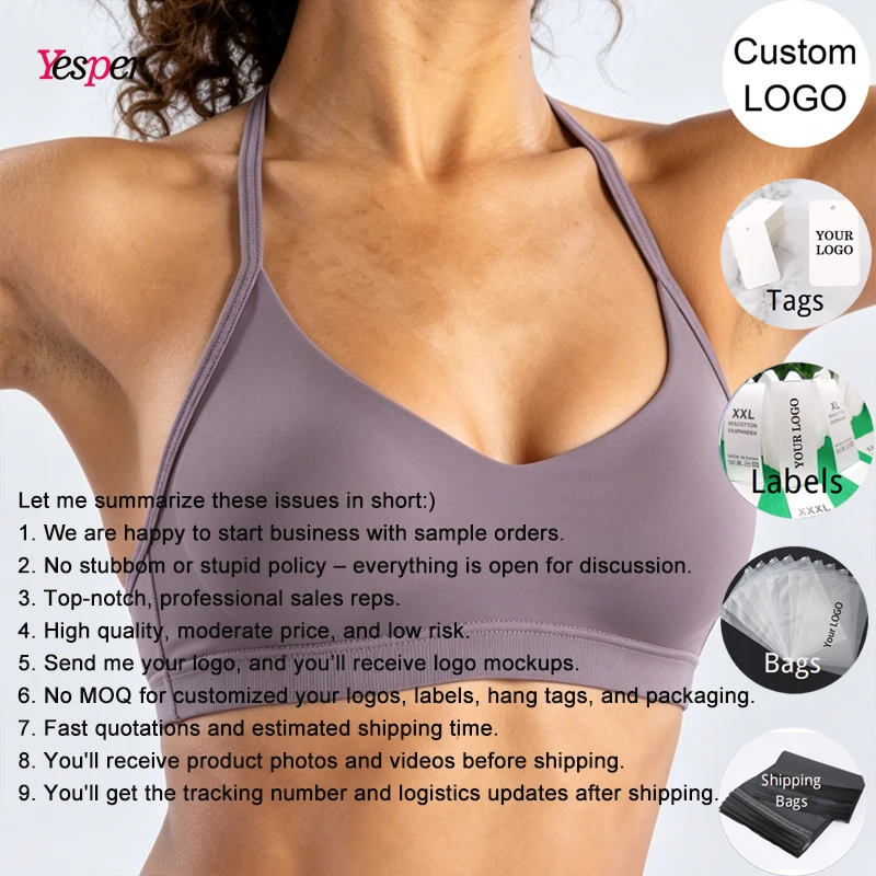 High Quality Women's Seamless High-Impact Sports Bra Custom Logo NO MOQ Gym Workout Halter Sports Backless Bra Padded Spandex