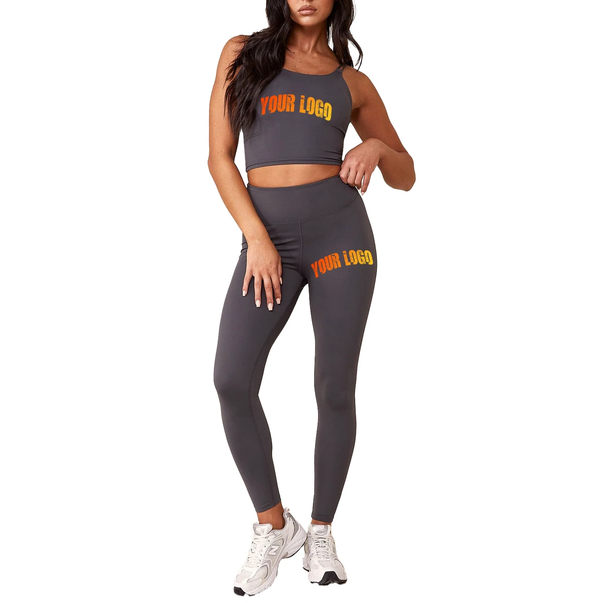 Custom Logo OEM Women's Plus Size Solid 2-Piece Yoga Set Breathable Quick Dry Eco-Friendly Seamless Sport Bra Leggings High