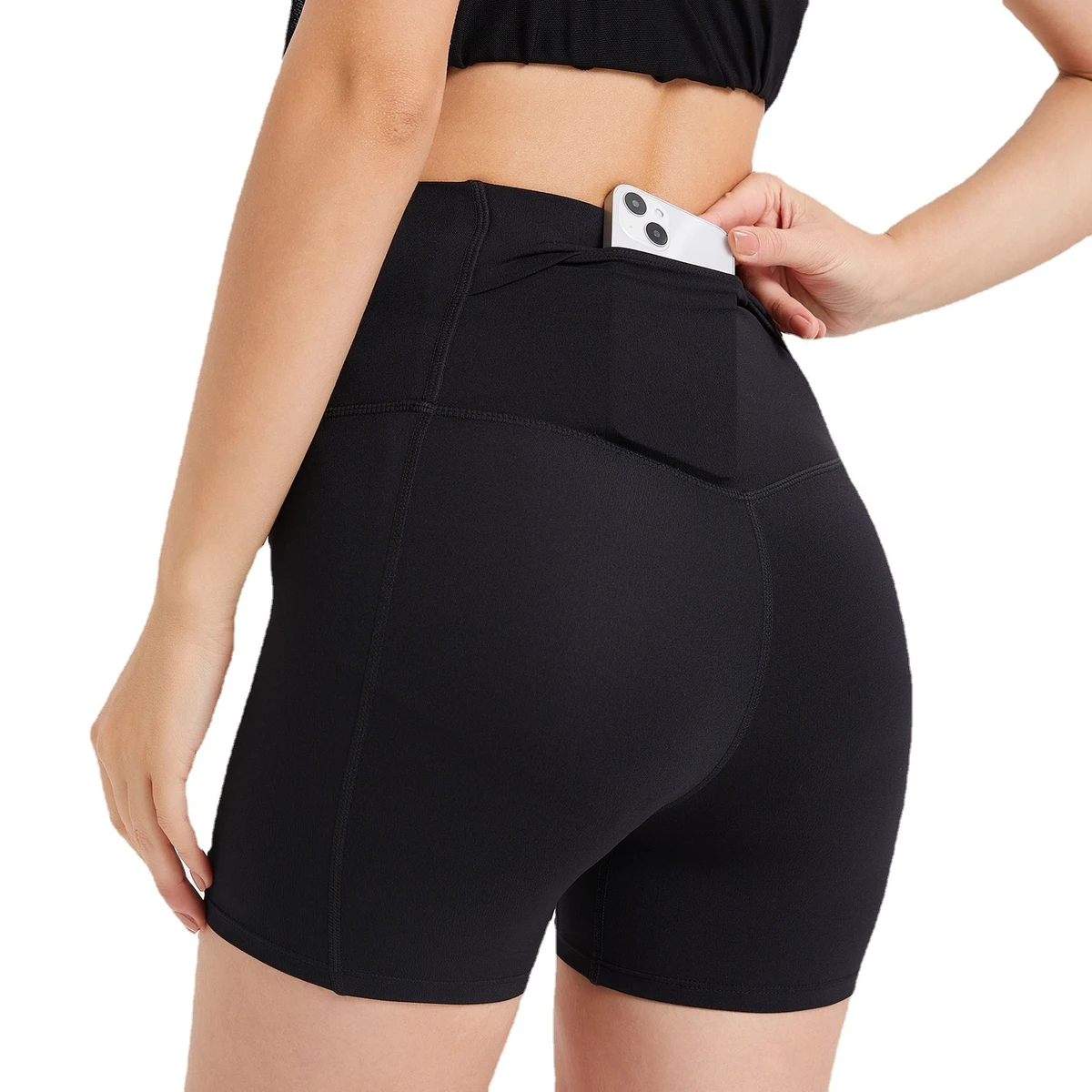 Women's High Waist Three-Quarter Length Sports Shorts Back Pocket Cloud Feel Yoga Leggings for Outdoor Running Fitness Hip Lift