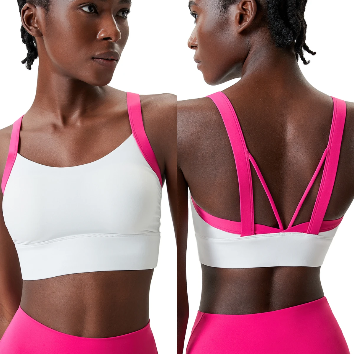 Women's Plus-Size Anti-Shock Lightweight High Support U-NECK Cut-out Yoga Sports Bra Integrated Back Support Front Spandex/Nylon