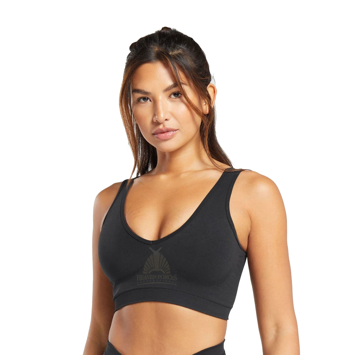 Professional Women's U Cut Halter Neck Yoga Bra Breathable Fitness Workout Underwire Push-up Rhinestone 3/4 Cup Seamless Printed