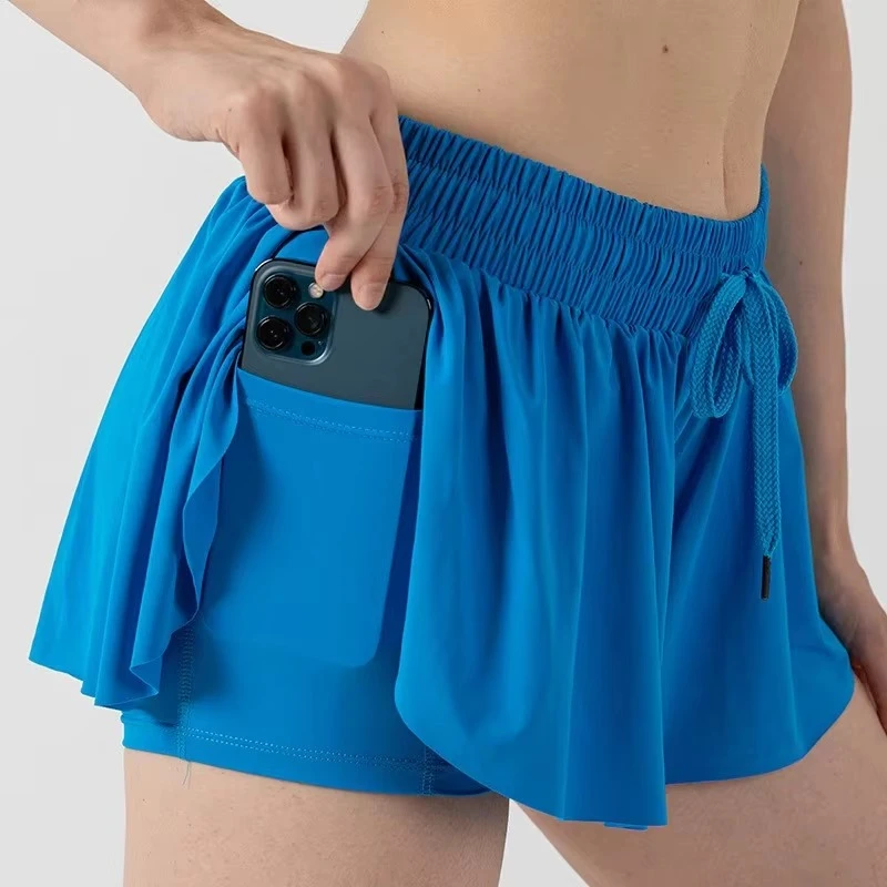 Hot Selling 2-in-1 Tennis Shirt Flowy Running Shorts Drawstring Cool Feeling Squat Proof SMART FABRIC Seamless Women's Gym