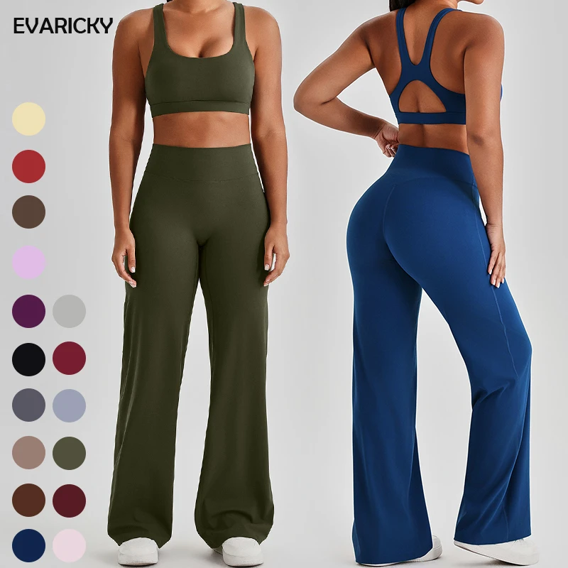 EVARICKY Hot Selling 2PCS Yoga Set Running Gym Wear Quick Dry Sports Bra High Waist Yoga Leggings Set for Women Fitness Clothing