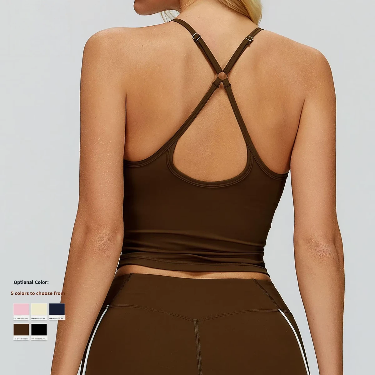 New Style Adjustable Spaghetti Strap Women Gym Tank Tops Build in Bra Cross Back Fitness Sports Yoga Bra