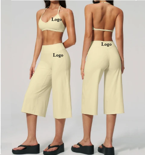Women Yoga Outfit Seamless High Waist Capri Pants With Sports Bra Quick Dry Breathable High Impact Support Gym Set 10 Colors