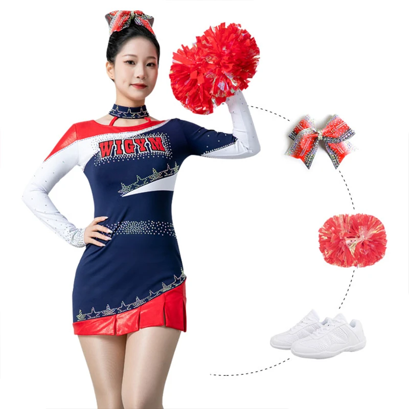 Custom AB Crystal Rhinestone Cheerleading Uniforms OEM Sublimation Factory Low MOQ Free Design School Team