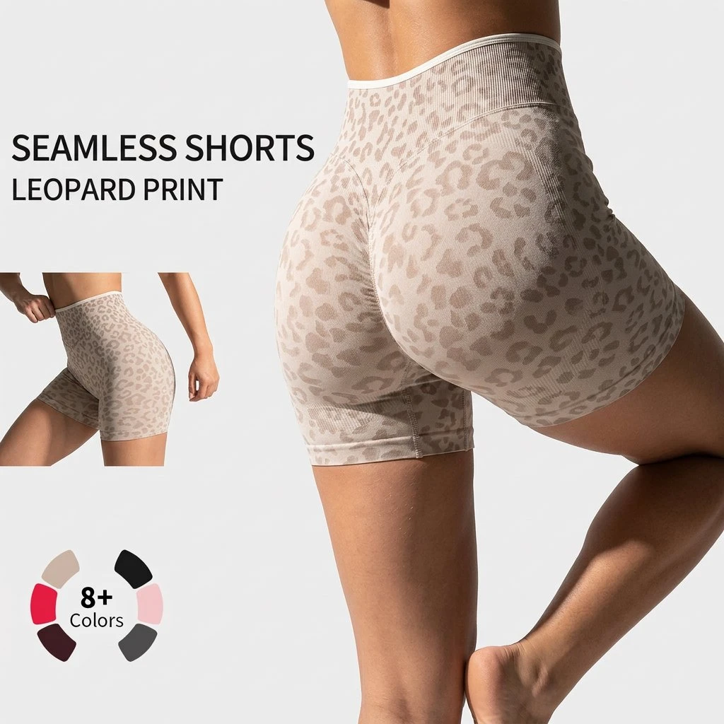 Leopard Print Seamless Yoga Shorts Women Sexy Scrunch Butt Gym Shorts High Waist Fitness Workout Biker Shorts Athleisure