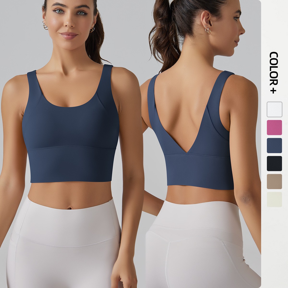V-word Beauty Back Cloud Feeling One-Piece Cup Crisscross Straps Seamless Breathable Spandex/Nylon High Support Sports Bra