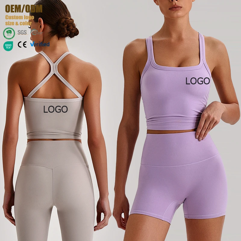 Women's Breathable High Support Yoga Bra with Crisscross Straps and Chest Pad-32Spandex/68Nylon Sports Vest Bra