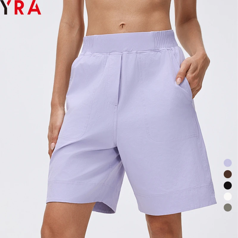 Women's High Waist Solid Loose Knee Length Yoga Quick Dry Fitness Running Tennis Short Pants with Pockets Gym Training 2026