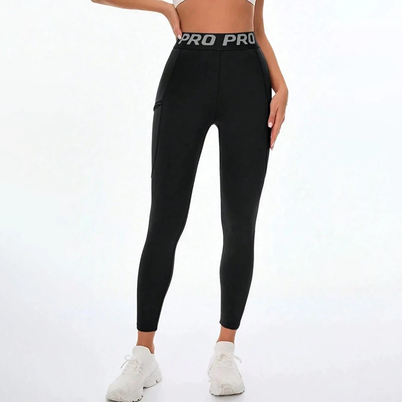 FH 2026 High Waist Letter Fitness Leggings With Pockets Spring New Female Sportswear Tight Yoga Seamless Leggings Sports