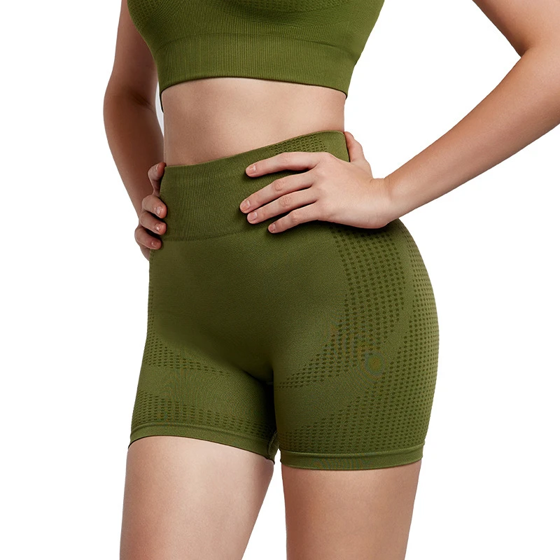 European American Solid Peach Ruched High Waist Wrinkle Seamless Yoga Shorts Tight Leggings One-piece Woven Sports Shorts Women