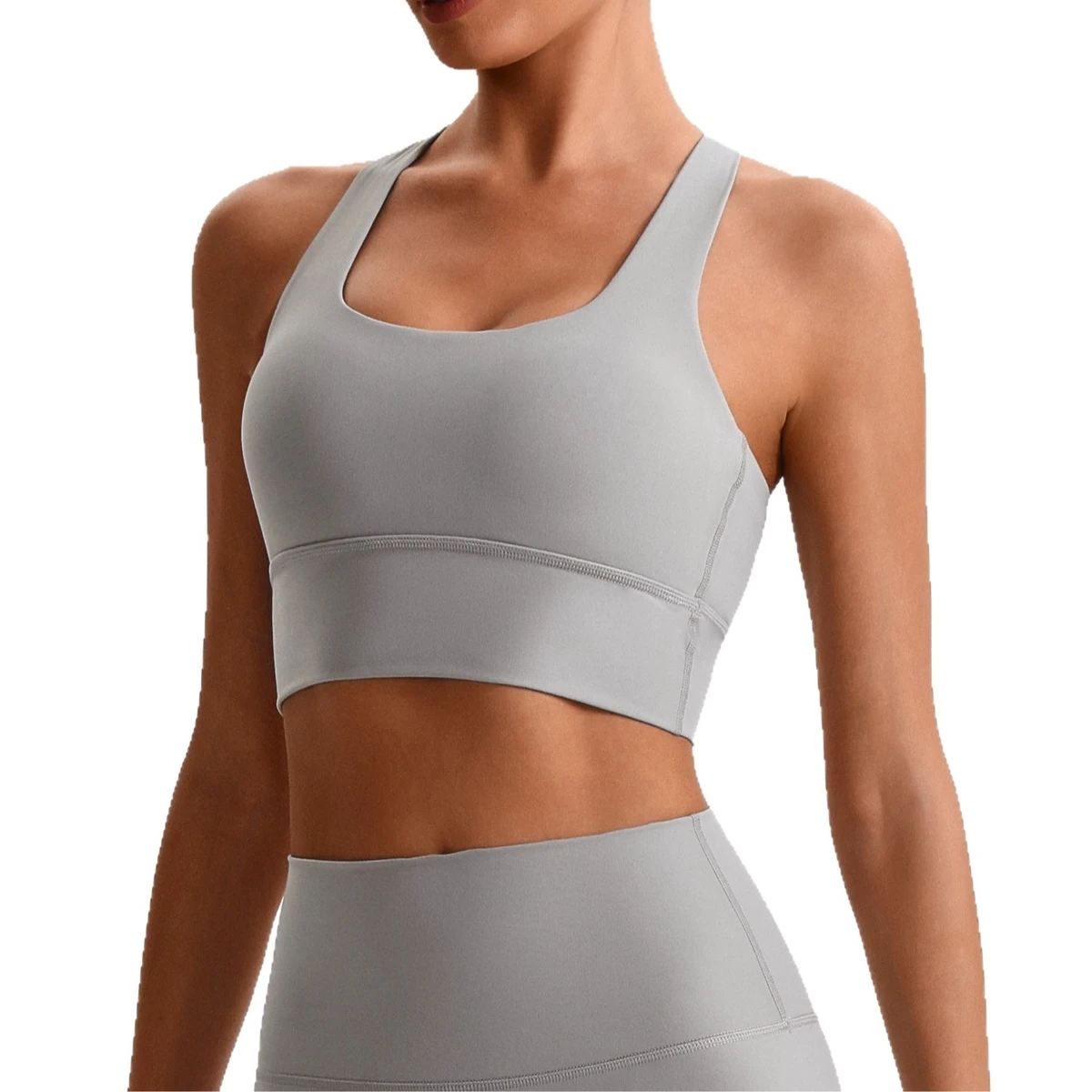 Breathable Brushed Seamless Compression Yoga Sports Bra with Crisscross Straps High Support for Women