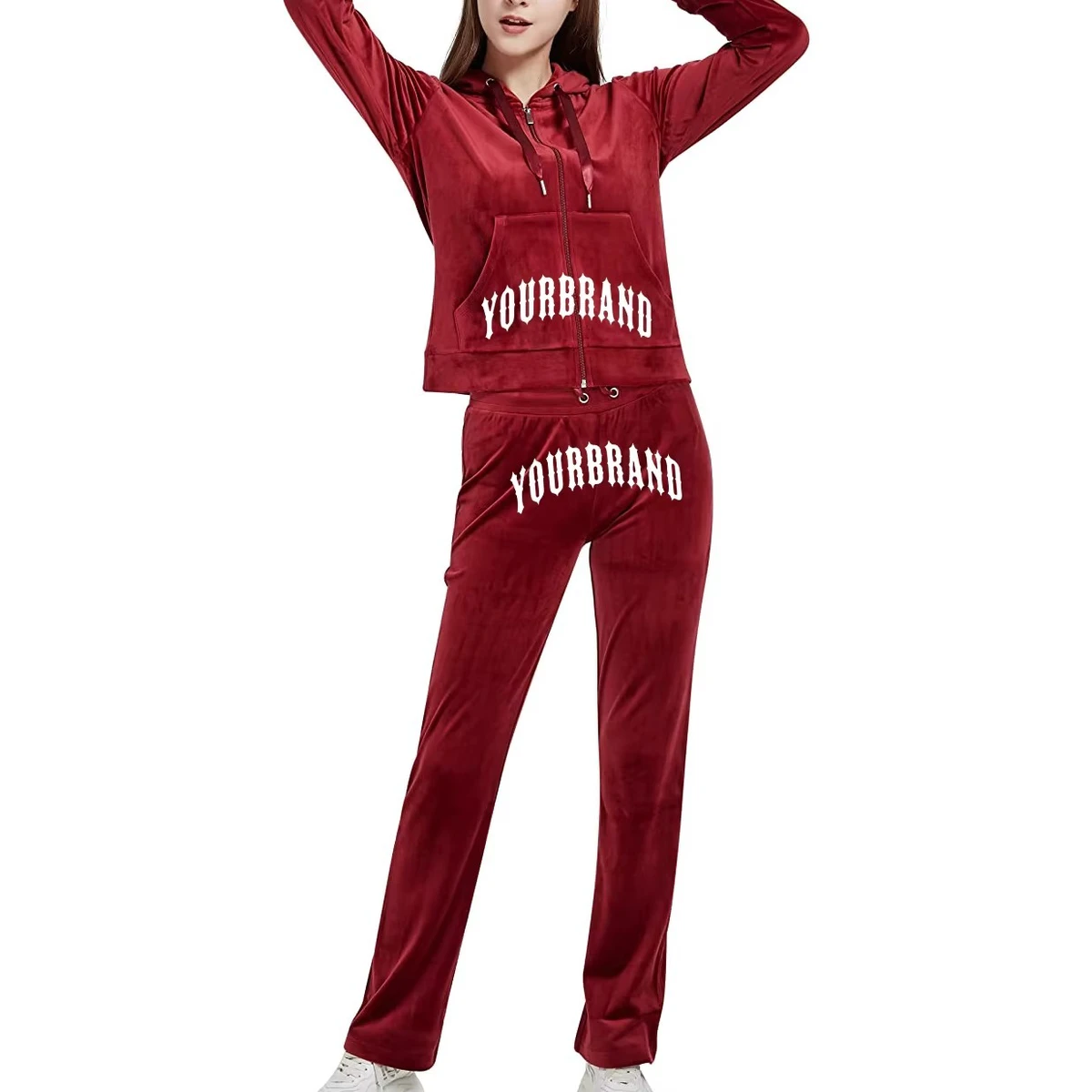Winter Women's Hooded Two Piece Set Casual Sports Style Zipper Top Sports Pants