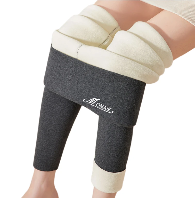 Women's High Waist Fleece Lined Thermal Leggings Elastic Waistband Windproof Seamless Foot Cuff Warm Pants For Winter