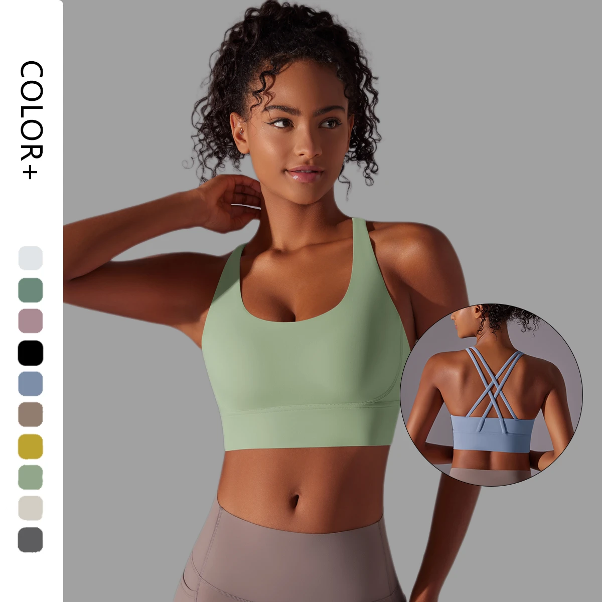New Cross Back Sports Bra Backless U Shape Gym Fitness Sportswear Wide Front Shoulder Straps Training Yoga Bra
