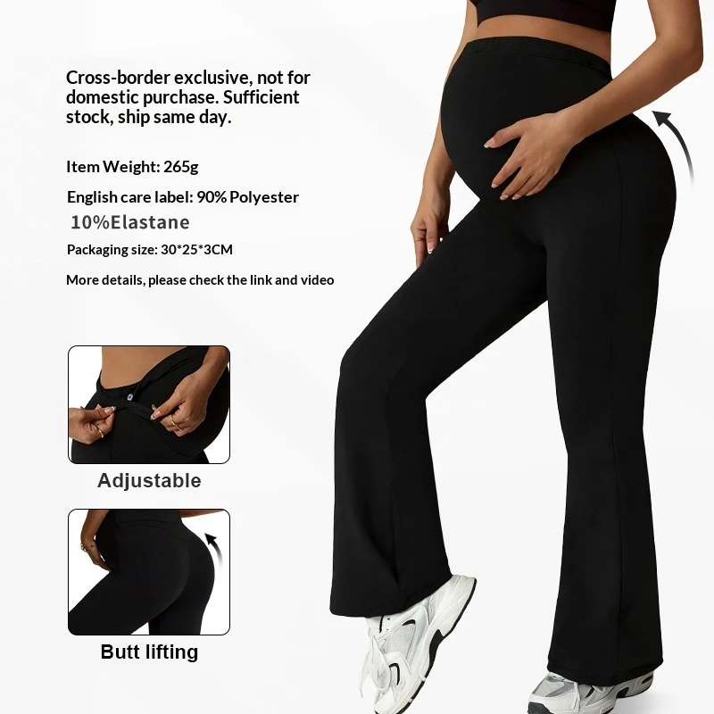 3042 Europe United States Autumn New Pregnant Women's Flared Pants High Waist Belly Hip Leggings for Maternity Breathable