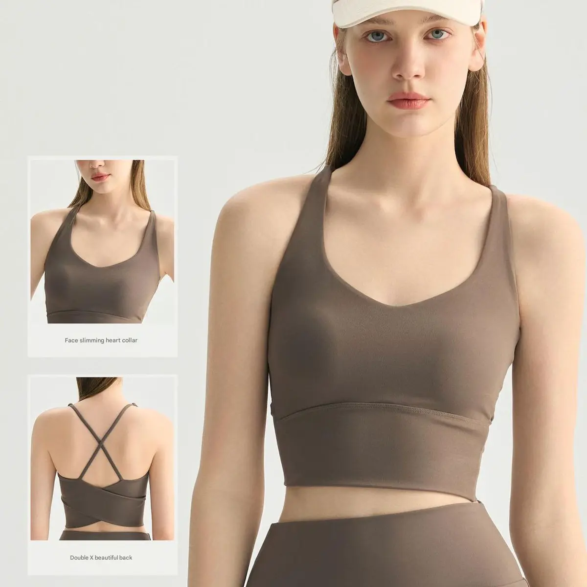 MAYYOUNG Yoga Sports Bra Fixed Cups Lightweight Breathable Push-up Thin Straps Criss-cross Back Four-Way Stretch Quick Dry