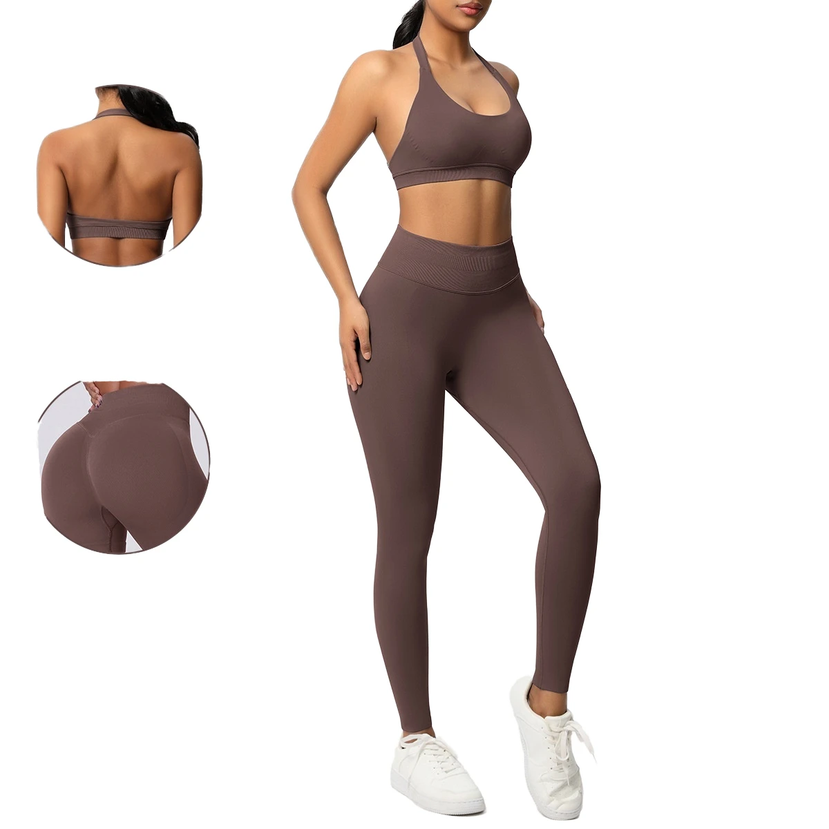 Women's Seamless Lightweight Sweat-Wicking Quick Dry Spandex/Nylon Sports Bra Yoga Clothing Set Breathable Four-Way Stretch