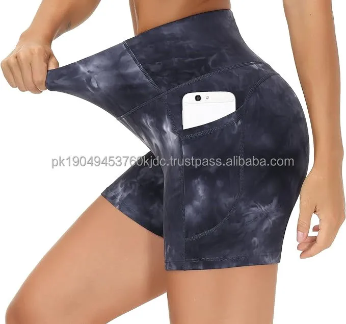 Women's High Waist Breathable Yoga Shorts Belt Decoration Tummy Control Fitness Athletic Workout Running Shorts Deep Pockets