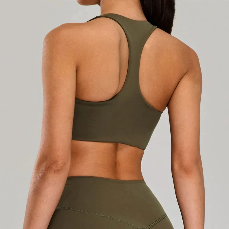 Women's Breathable Lightweight Nylon Spandex Sports Bra-High Support Racerback Seamless Yoga Activewear