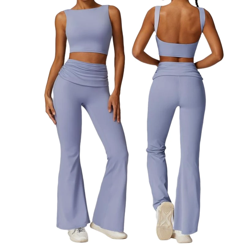 Aoyema Naked Feeling Tight Backless Training Clothes Running Sports Suit 2 Pieces Sports Bra Top Yoga Top Workout Sets