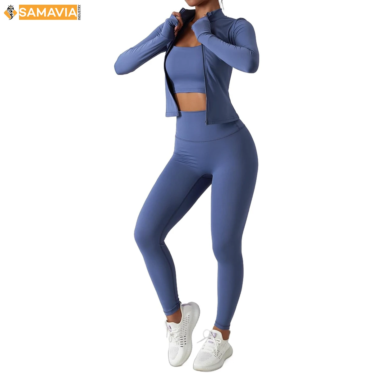 SAMAVIA 2-Piece Solid for Yoga Set for Ladies High Compression Fitness Bra & Leggings with Belt V-Shaped Waist