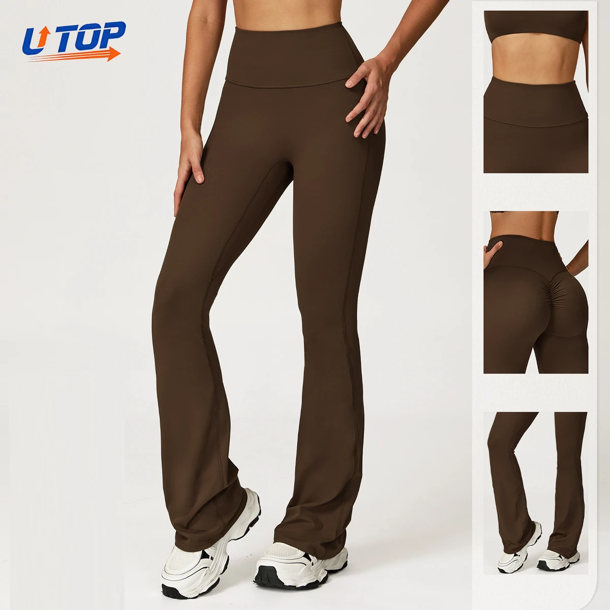 Wholesale Custom Solid Nylon Spandex Yoga Leggings Tummy Control Butt Lifting Flared High Waist Eco-Friendly 220g Quick Dry