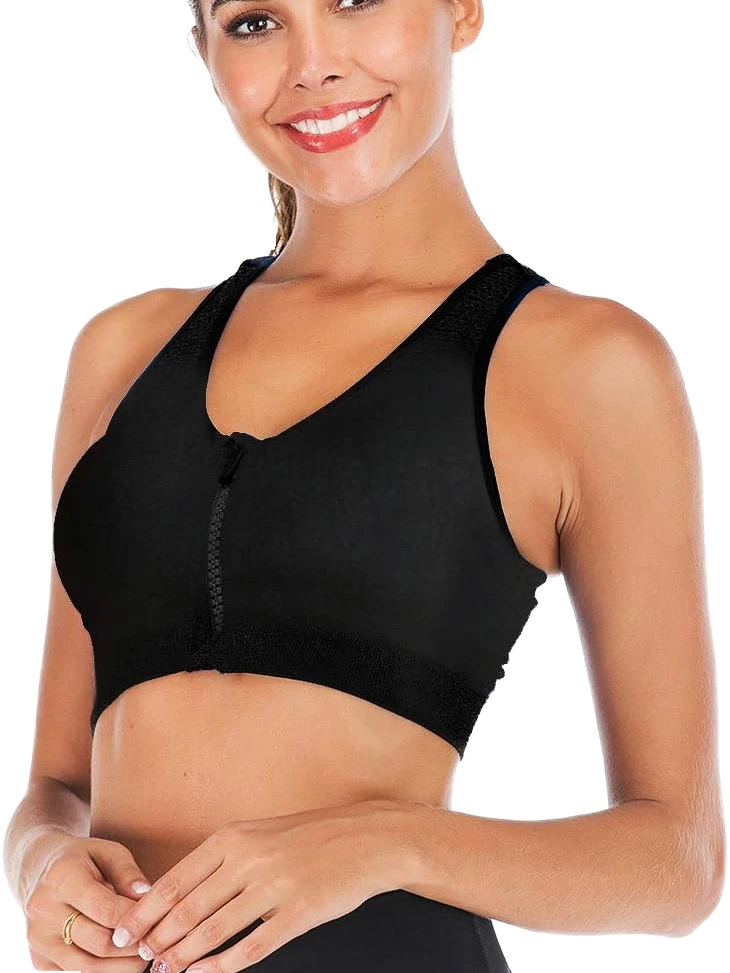Women's Seamless High for Racerback Sports Bra Front Zip Wireless Post-Surgery Breathable Compression Yoga Gym Wear 2026