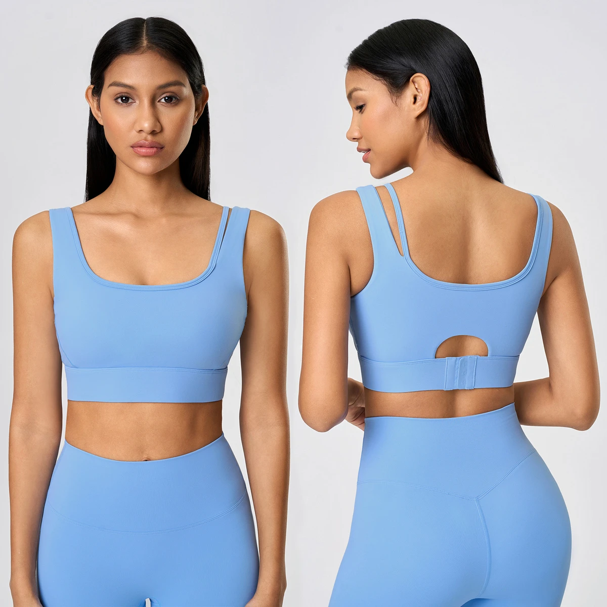 Women's Reversible Front Adjustable Back Buckle High Support Yoga Sports Bra Four-Way Stretch Quick Dry Breathable Bra