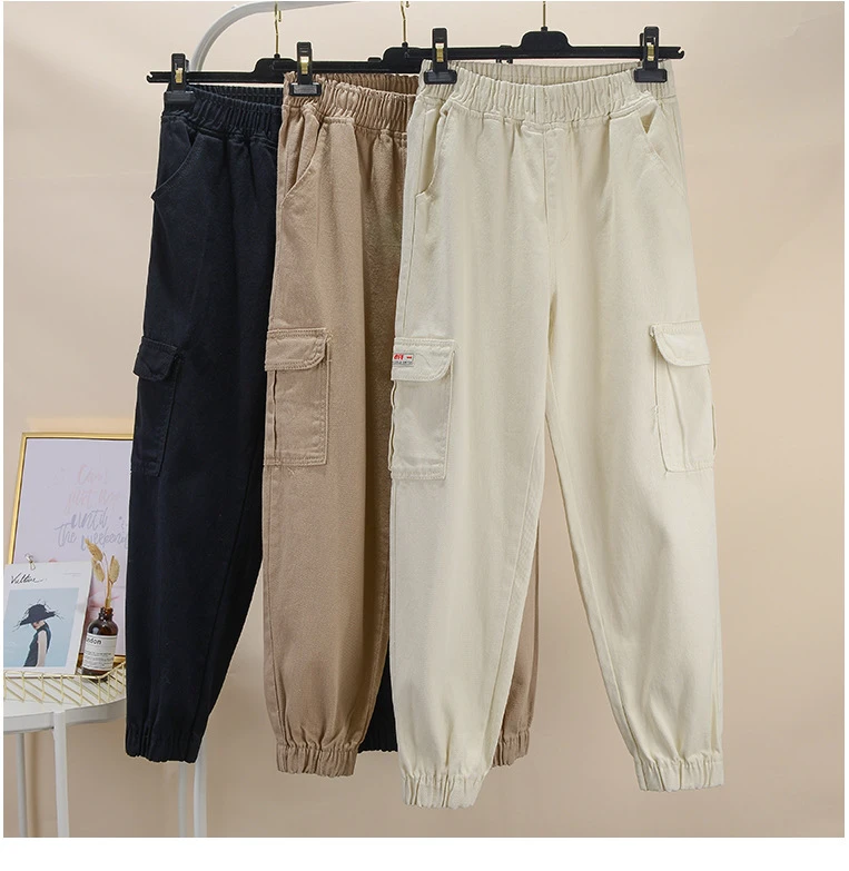 Women Custom Street Wear Pocket Elastic Waist Joggers Causal Cargo Pants