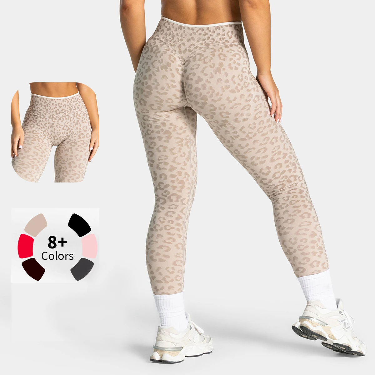 High Waist Hip-lifting Leopard Print Women's Yoga Pants Seamless Tummy Control Tight Fitness Outdoor Running Sports