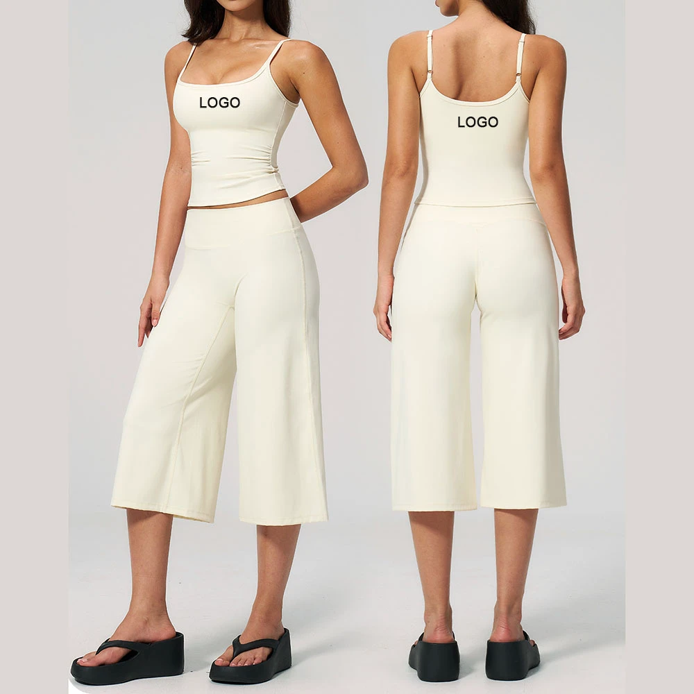 High Quality Plus Size Women's Solid Spandex/Nylon 2-Piece Set High Waist Quick-Drying Yoga Vest & Mid-Length Pants