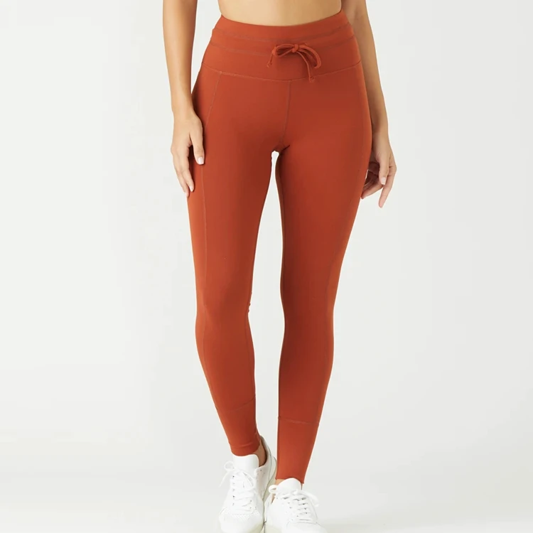 Custom Ribbed Women's High Waist Drawstring Athletic Leggings-Breathable Quick Dry Anti-Bacterial Spandex/Polyester XS