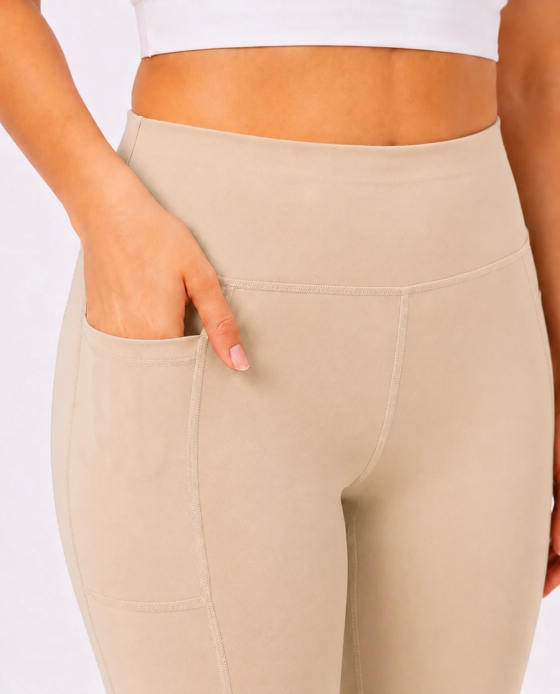 women High Waist Butt Lifting Yoga Pants Breathable Nylon Spandex Cotton Solid Side Pocket for Activewear Training