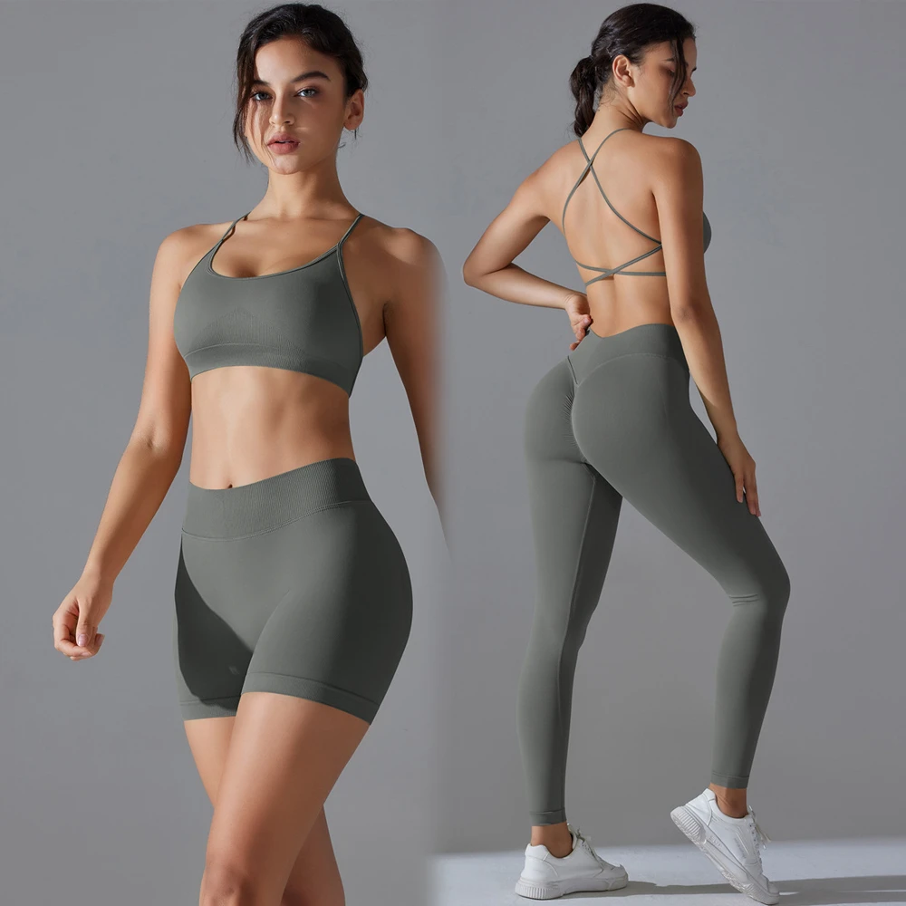 Online Customization Gym Set Sustainable logo Print Yoga Bra Cross Back Light Supportive Seamless Quick Dry Breathable Clothing