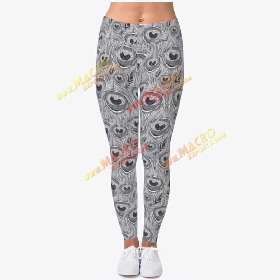 Women's High-Waisted Anti-Bacterial Knee-Length Quick-Drying Gym Yoga Pants Pocket Heat-Transfer Printed Elastic Waist Leggings