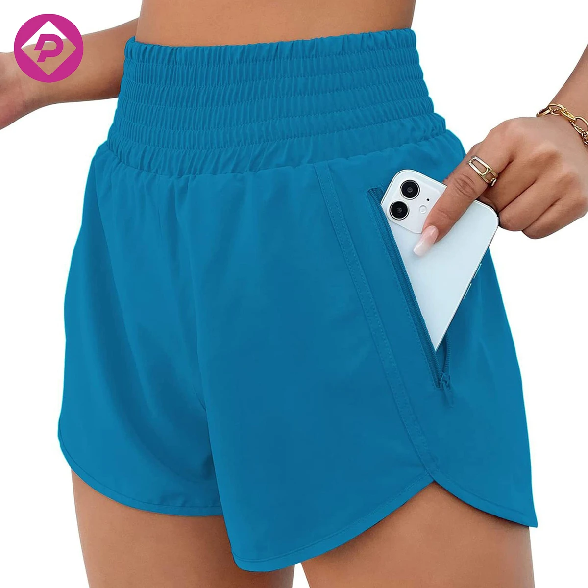 Custom Logo Summer Workout Yoga Tennis Golf High Waist Running Gym Shorts Women With Zipper Pocket