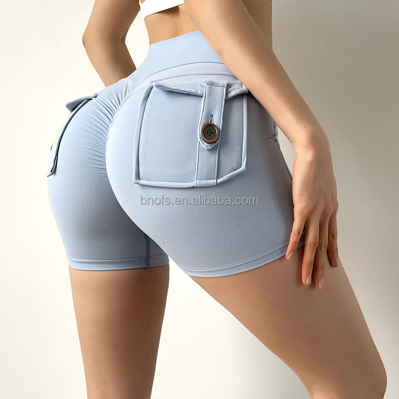 High Waist Sports Shorts Women's Tight-fitting Yoga Pants Quick-drying Button Pocket Training Fitness Shorts