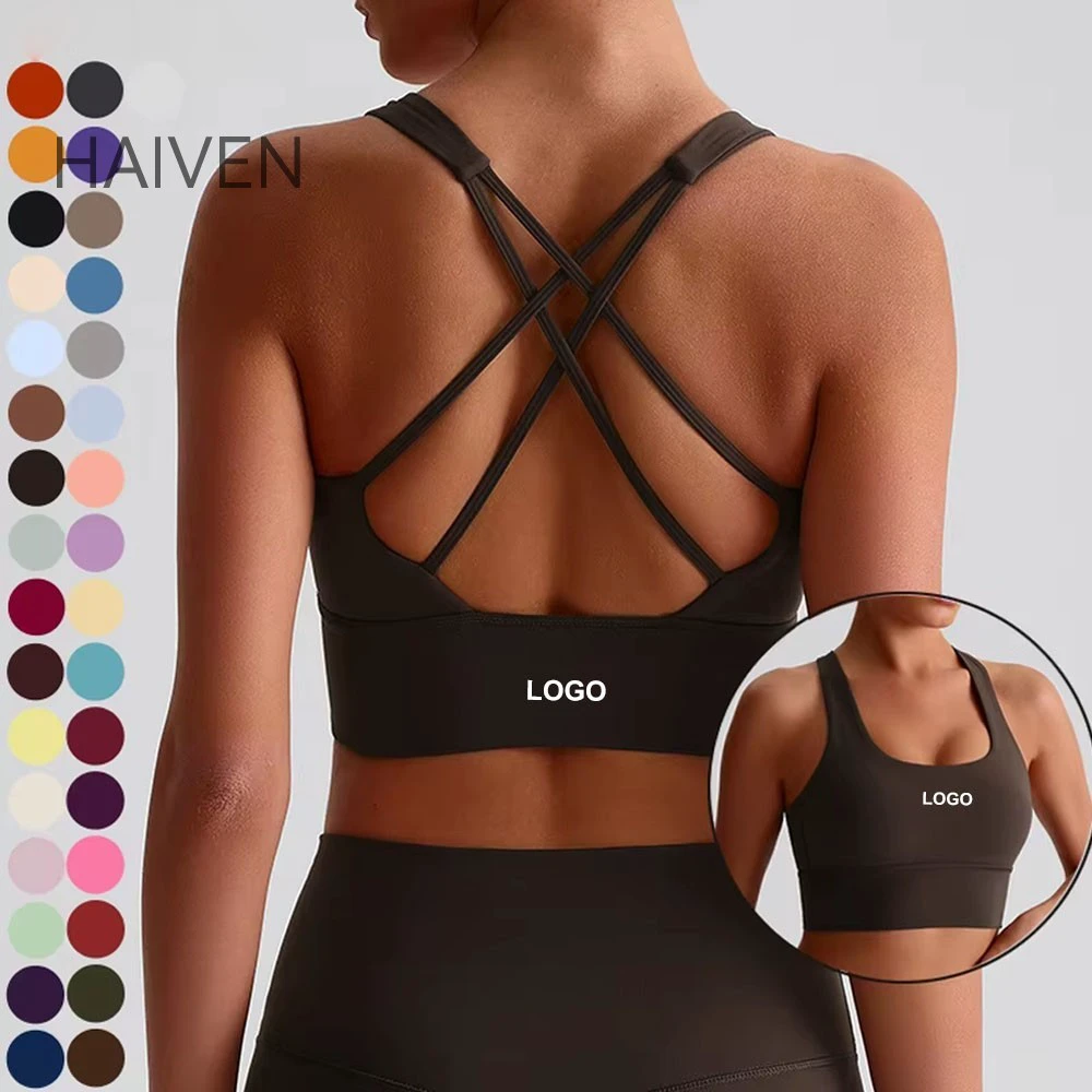 Women Buttery Soft Cross Back Square Neck Sports Bra Energy Push up High Support Fitness Gym Bra