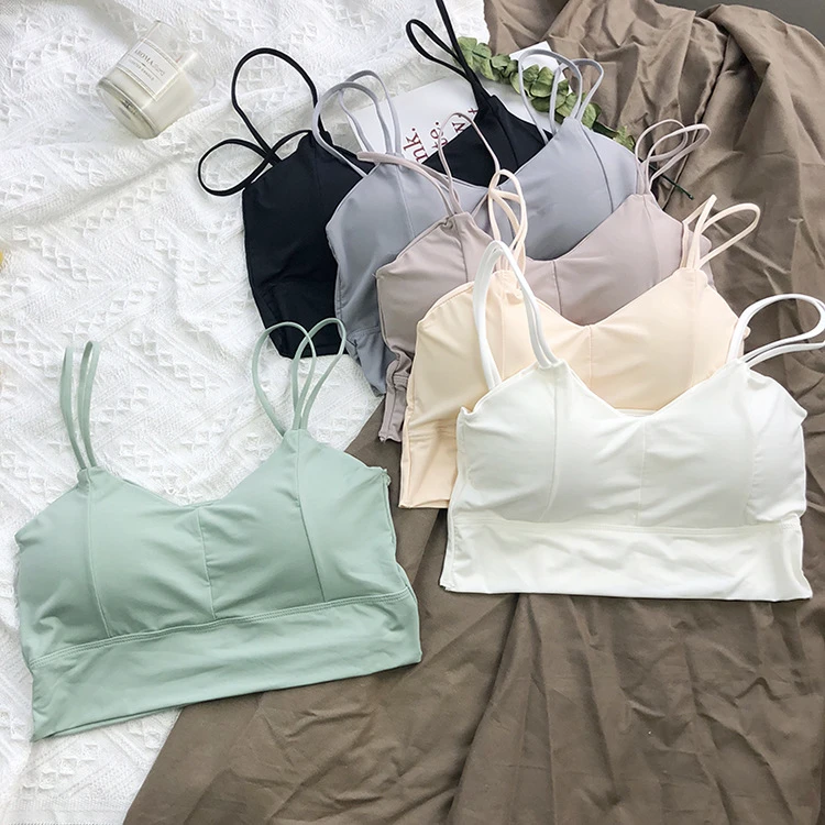 Factory Wholesale Seamless Sports Yoga Wrapped Chest One Piece Girl Candy Color Thin Sling Bra