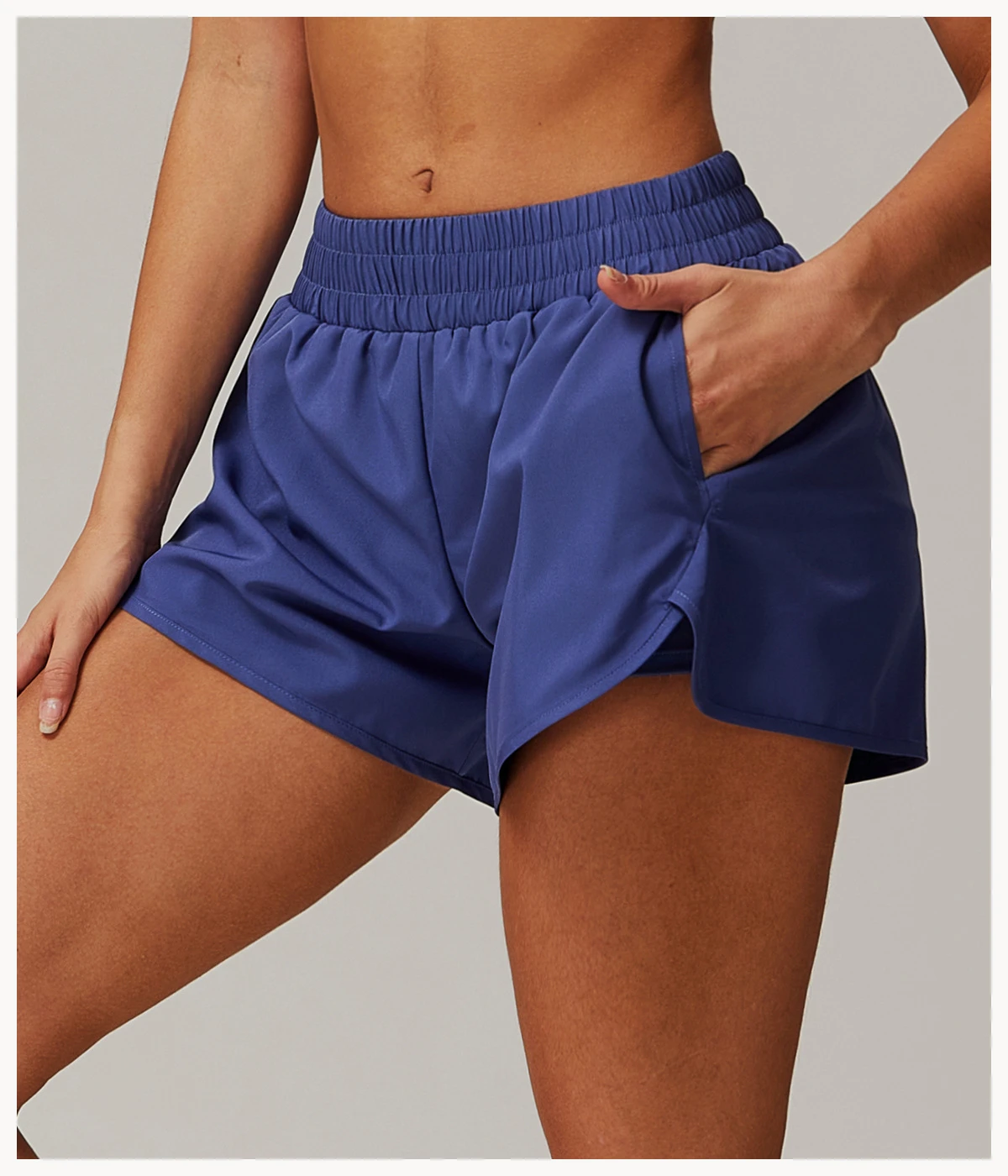 Pocket Barely There Elastic Waist Solid Quick Dry Yoga Shorts Two Pieces Sports Hip Lift Running Fitness Shorts