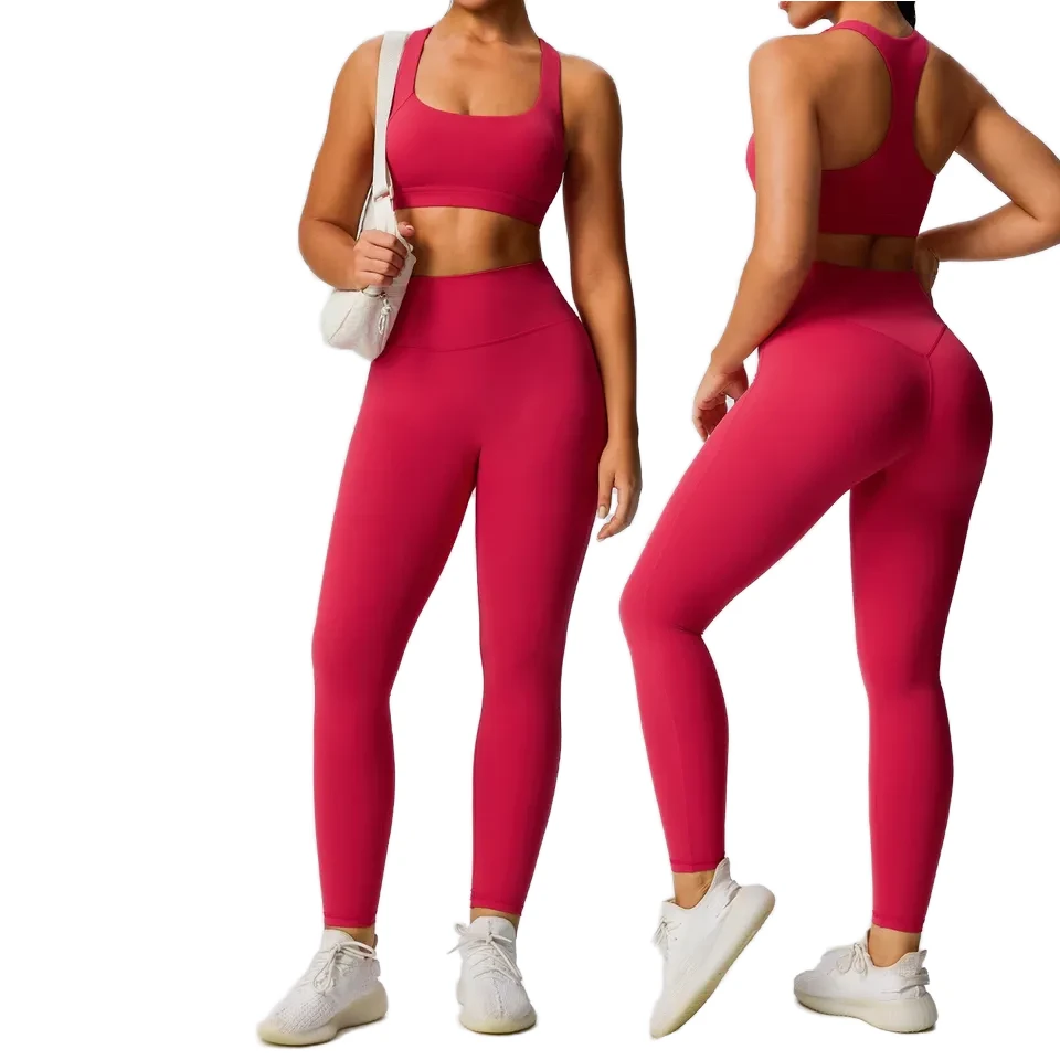 Women's Solid for Two-Piece Set High Waist Hip Lift Tight Sports Wear Quick-Dry Breathable Yoga Outfit
