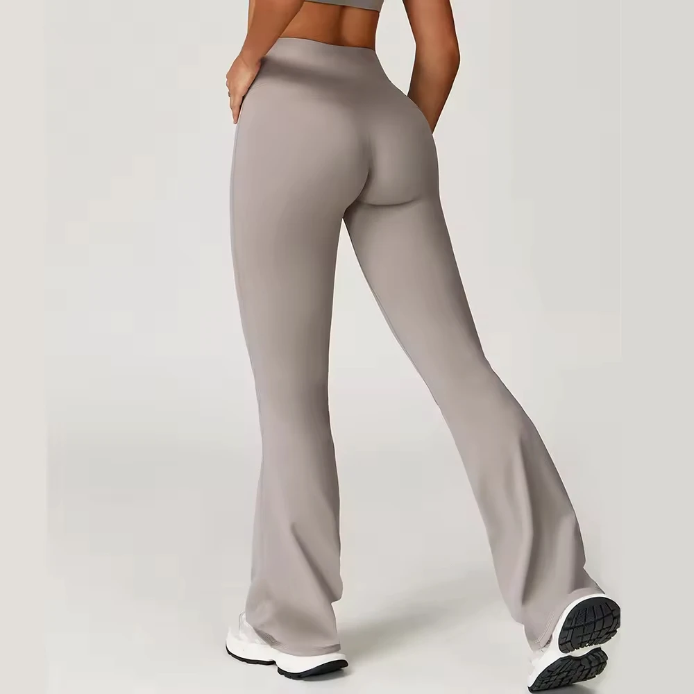Women's High Waist Side Pockets Yoga Flare Pants with Elastic Waist Closure Solid Pattern Workout Yoga Pants Flare