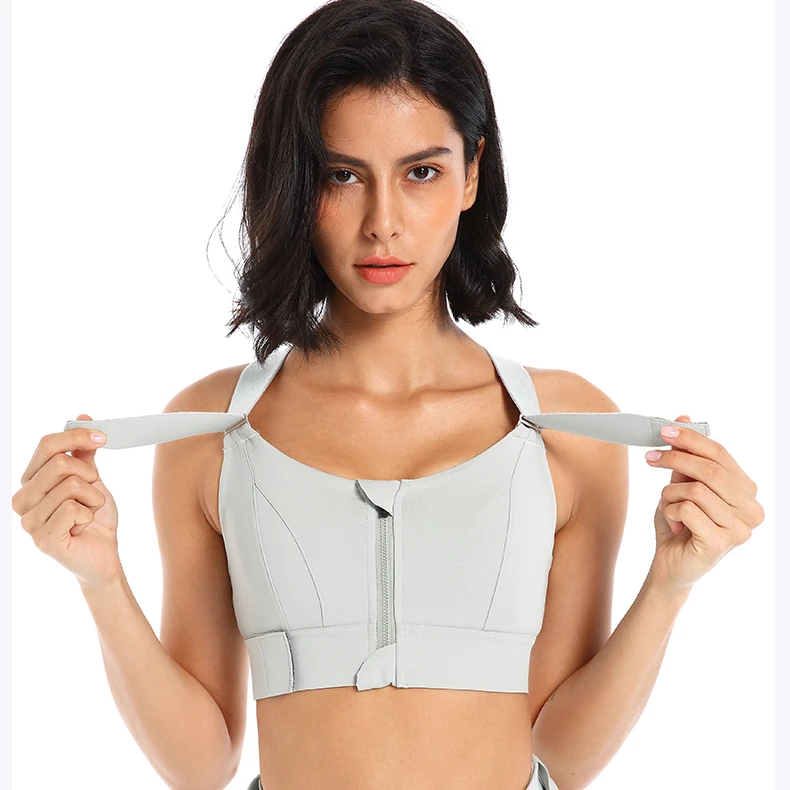 Women's Plus Size Activewear Yoga Bra Lightweight High Zipper Front Fitness Sports Bra with Breathable Feature