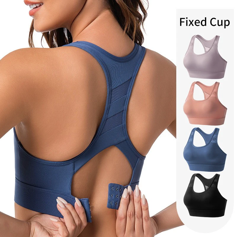 Fixed Cup Wireless Running Sports Bra with Adjustable Back Closure Shockproof & Push-Up Support Vest Bra