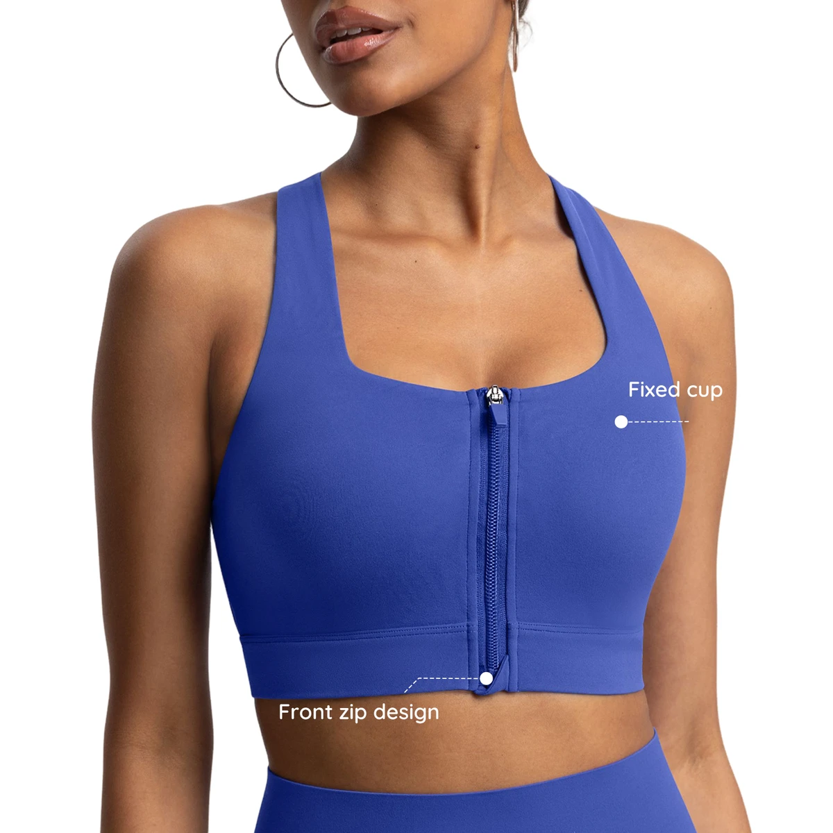 Vractive Wholesale Breathable Adjustable Wide Strap Y Back Zipper Front Sports Bra for Women High Support Comfortable Gym