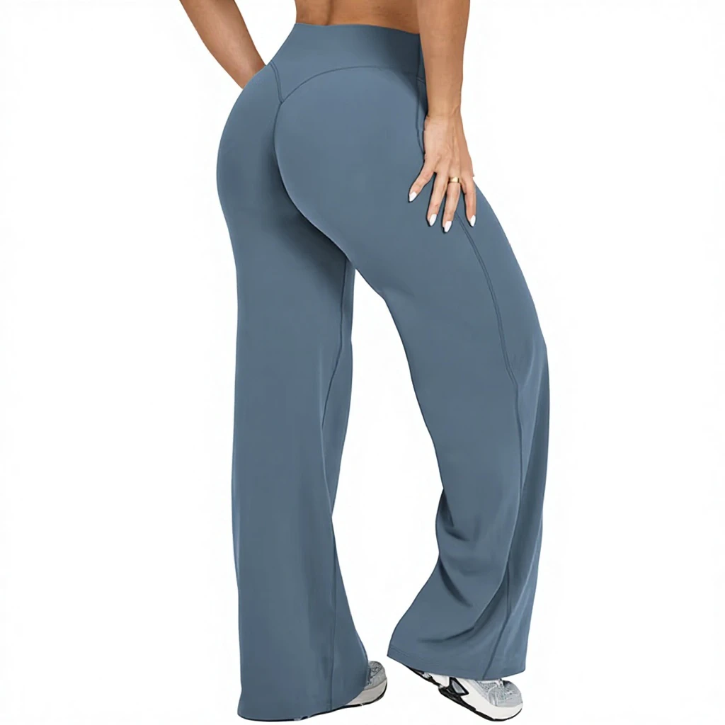Custom Logo Solid High Elastic Waist Quick Drying Breathable Four-Way Stretch Hip Lifting Yoga Pants Tight Wide-Leg Flared
