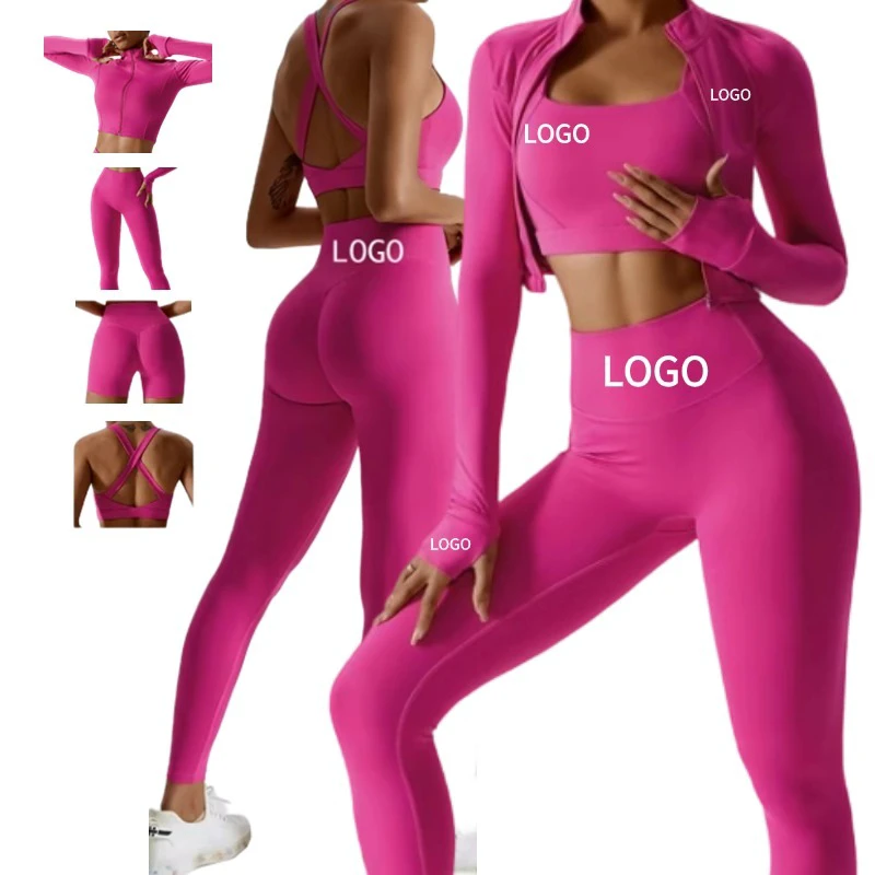 2024 Wholesale Plus Size Fitness Women Gym Yoga Wear Clothing Workout Sportswear Butt Lift Pants Women 4 Piece Yoga Sets