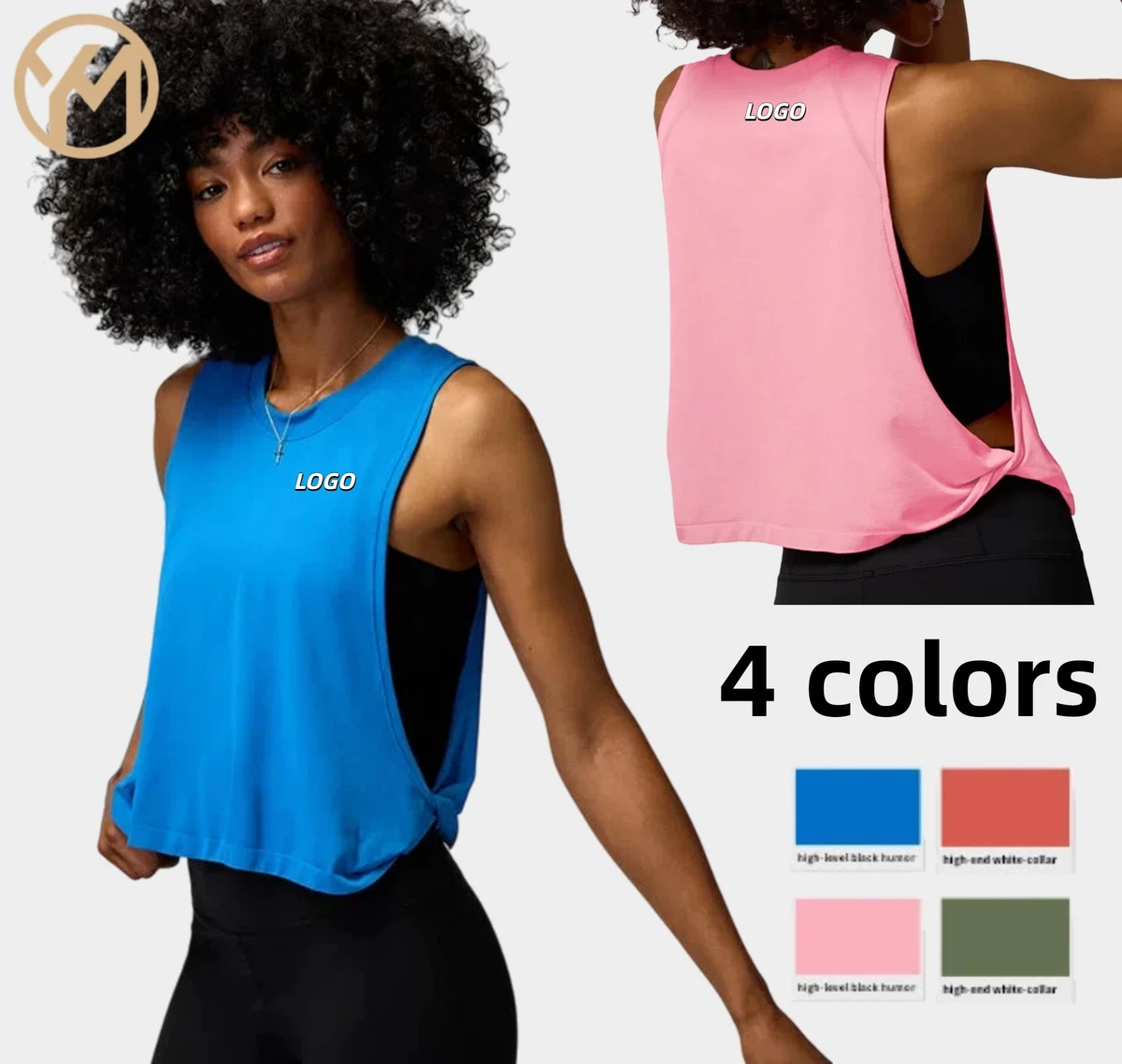 Yimo Women Round Neck Seamless Solid Colors Yoga Tops Lady Loose Sleeveless Sport Vest Female Fashion Breathable Fitness Bra